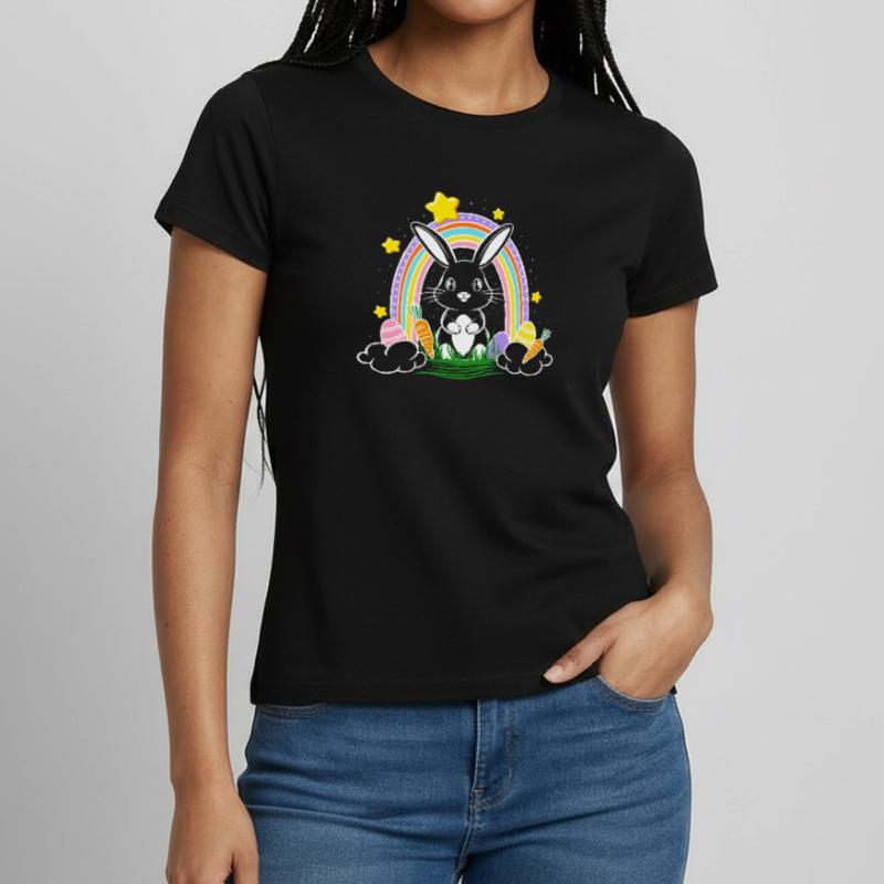 Easter Bunny Bunny with Rainbow and Easter Eggs Women's T-Shirt