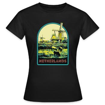 Landschaftlich reizvolle Reise, Windmühlen der Niederlande - Frauen T-Shirt - Schwarz - Vorne - AI Model Female 172 dark (172cm)