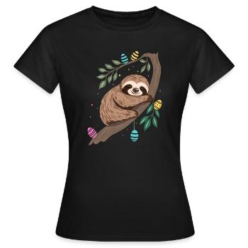 Faultier Ostern Schlaf Design mit Ostereiern - Frauen T-Shirt - Schwarz - Vorne - AI Model Female 172 dark (172cm)