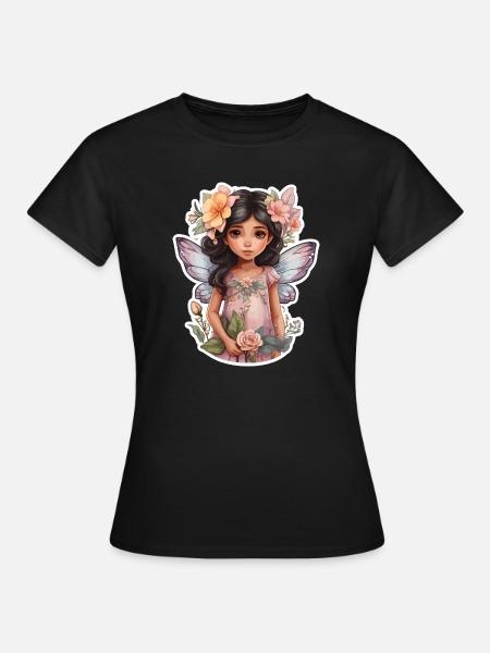 Kleine Fee mit Blumen - Frauen T-Shirt - Schwarz