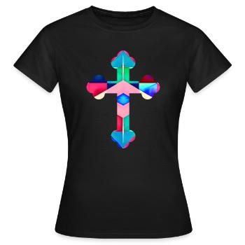 Buntes Kreuz T-Shirt Kreuz cross cruz croix - Frauen T-Shirt - Schwarz - Vorne - AI Model Female 172 dark (172cm)