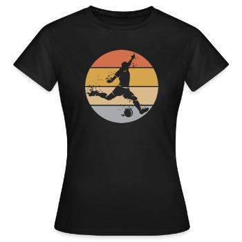 retro Fußball Spieler Torschuss Ball Explosion - Frauen T-Shirt - Schwarz - Vorne - AI Model Female 172 dark (172cm)