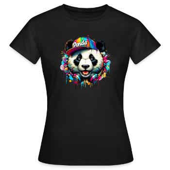 Panda DJ Deejay mit Kopfhörern hört Musik - Frauen T-Shirt - Schwarz - Vorne - AI Model Female 172 dark (172cm)