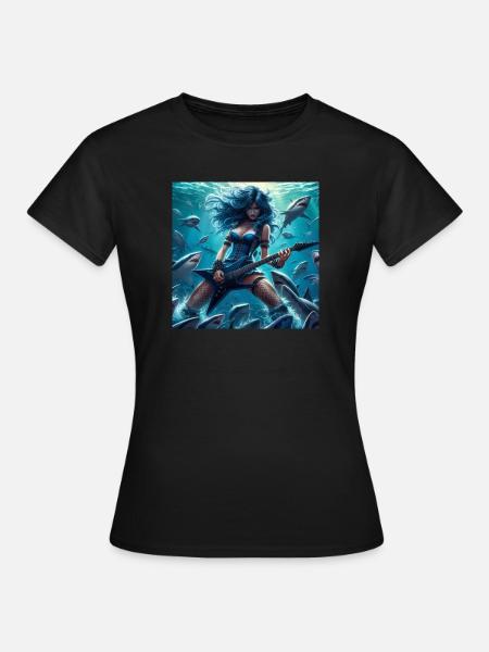 Metalhead unter Haien - Frauen T-Shirt - Schwarz
