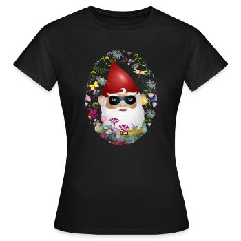Nain de jardin avec masque incognito dans le jardin de fleurs - T-shirt Femme - noir - Devant - AI Model Female 172 dark (172cm)
