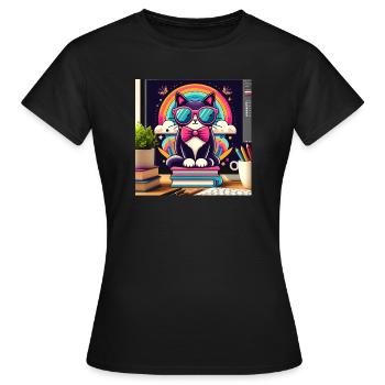 Chat studieux à lunettes - T-shirt Femme - noir - Devant - AI Model Female 172 dark (172cm)