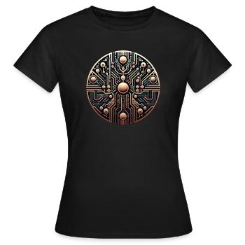 Futuristisches Schaltkreis Mandala Logo - Frauen T-Shirt - Schwarz - Vorne - AI Model Female 172 dark (172cm)