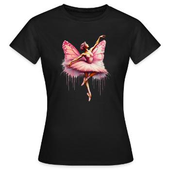 Ballerina mit Schmetterlingsflügeln, Schmetterlingen, Tutu - Frauen T-Shirt - Schwarz - Vorne - AI Model Female 172 dark (172cm)