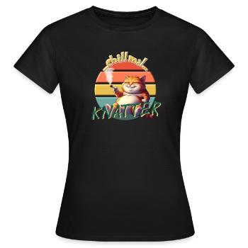 Chill Cat : Conception de t-shirt à hochet amusant - T-shirt Femme - noir - Devant - AI Model Female 172 dark (172cm)