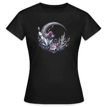 Croissant de lune en argent, avec cristaux et fleurs - T-shirt Femme - noir - Devant - AI Model Female 172 dark (172cm)