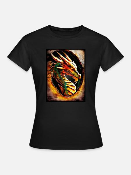 Feuerdrache im Kreis - Frauen T-Shirt - Schwarz