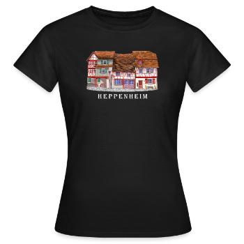 Heppenheim Altstadt., Amtsgasse Fachwerk, Odenwald - Frauen T-Shirt - Schwarz - Vorne - AI Model Female 172 dark (172cm)