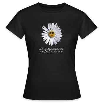 Pâquerette Souriante - T-shirt Femme - noir - Devant - AI Model Female 172 dark (172cm)