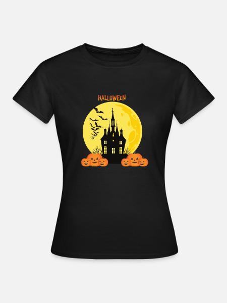 Château d’Halloween avec des citrouilles et la lune - T-shirt Femme - noir