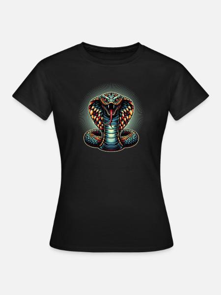 dynamisches und farbenfrohes Cobra-Schlangen Motiv - T-shirt dam - svart