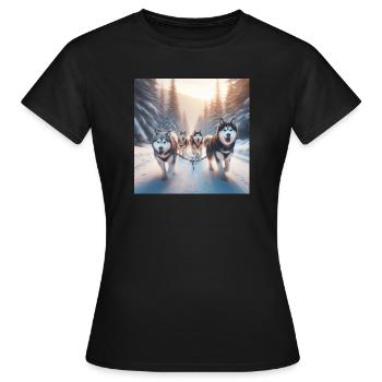 Huskys auf einem Schlitten - Frauen T-Shirt - Schwarz - Vorne - AI Model Female 172 dark (172cm)