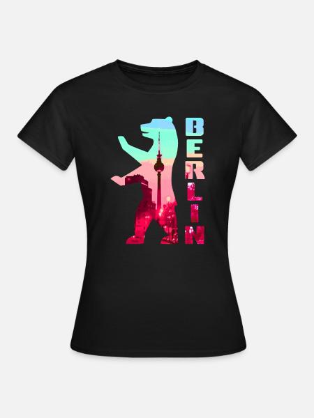 Berliner Bär gefüllt mit Skyline Fernsehturm - Frauen T-Shirt - Schwarz