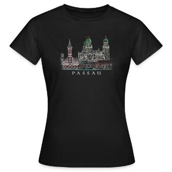 Vue Sur Le Danube De Passau, Bavière, Allemagne, Dessin - T-shirt Femme - noir - Devant - AI Model Female 172 dark (172cm)