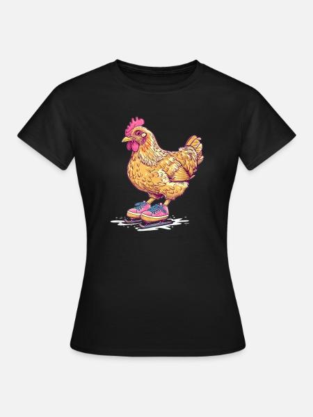 Chicken on Skates Cartoon - T-shirt dam - svart