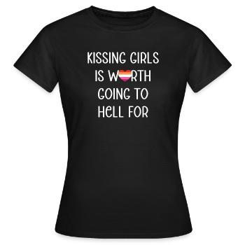 LGBT Pride Month - Küsse Mädchen. Lesbisches Paar - Frauen T-Shirt - Schwarz - Vorne - AI Model Female 172 dark (172cm)