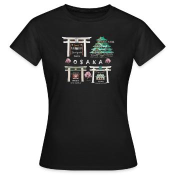 Château d’Osaka, Sanctuaires, Dessin Du Temple, Japon - T-shirt Femme - noir - Devant - AI Model Female 172 dark (172cm)
