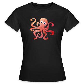 Oktopus Dots Punkte Tintenfisch Tentakel Comic - Frauen T-Shirt - Schwarz - Vorne - AI Model Female 172 dark (172cm)