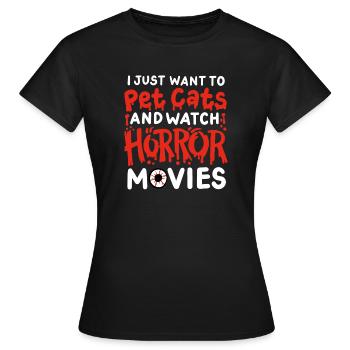 Horrorfilm und Katze - Frauen T-Shirt - Schwarz - Vorne - AI Model Female 172 dark (172cm)