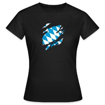 Drapeau et armoiries de la Bavière, effet de déchirure 3D. - T-shirt Femme - noir - Devant - AI Model Female 172 dark (172cm)