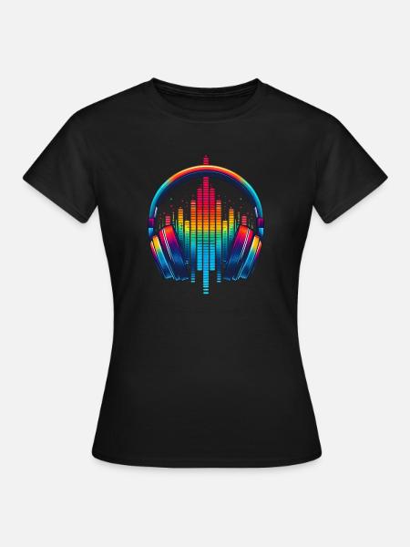 Lebendiger Klang Kopfhörer Regenbogen - Frauen T-Shirt - Schwarz