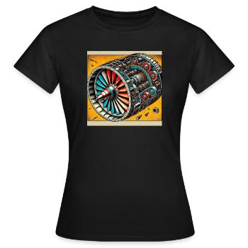 Turbine Unleashed : Bande dessinée - Turbine d’avion - T-shirt Femme - noir - Devant - AI Model Female 172 dark (172cm)
