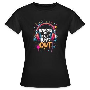 CASQUE, RÉALITÉ DÉCONNECTÉE, MUSIQUE - T-shirt Femme - noir - Devant - AI Model Female 172 dark (172cm)
