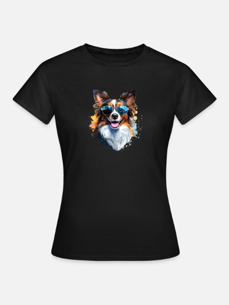 Papillon mit Sonnenbrille - Frauen T-Shirt - Schwarz