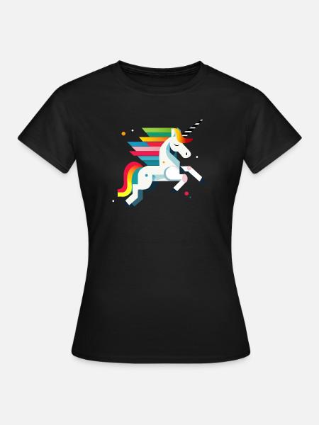 Magisches Einhorn – Farbenfrohes Design - Dame-T-shirt - sort