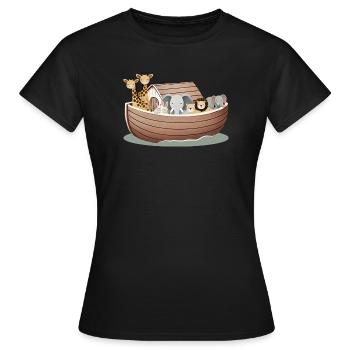 Cute Animal Illustration – Noah's Ark with Animals - Women's T-Shirt - black - Front - AI Model Female 172 dark (172cm)
