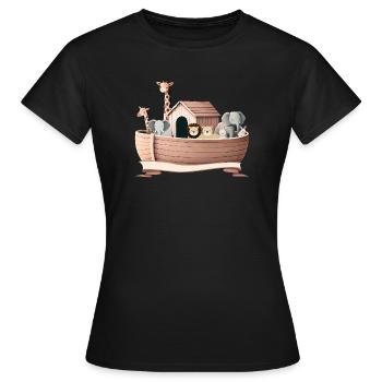Cute Animal Illustration – Noah's Ark with Animals - Women's T-Shirt - black - Front - AI Model Female 172 dark (172cm)