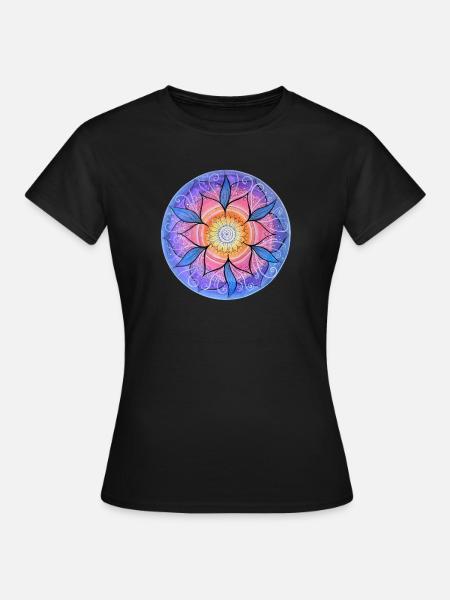 Blumenmandala in lebendigen Farben - Frauen T-Shirt - Schwarz