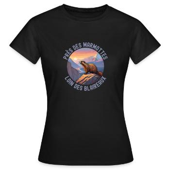 Montagne rando coucher de soleil marmotte - T-shirt Femme - noir - Devant - AI Model Female 172 dark (172cm)