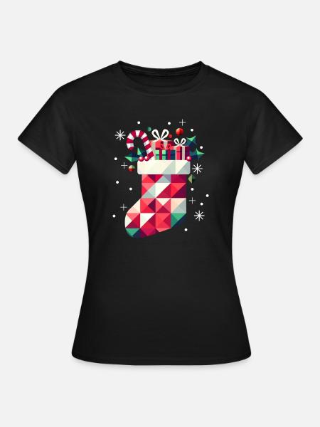 Bunter Weihnachtsstrumpf voller Geschenke - Frauen T-Shirt - Schwarz