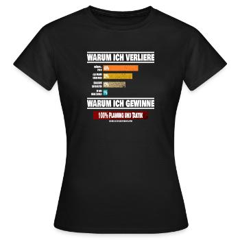 Brettspiel-Humor: Warum ich verliere & gewinne - Frauen T-Shirt - Schwarz - Vorne - AI Model Female 172 dark (172cm)