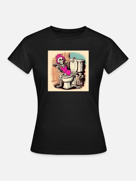 Skelett im Badezimmer mit Badeanzug - Frauen T-Shirt - Schwarz
