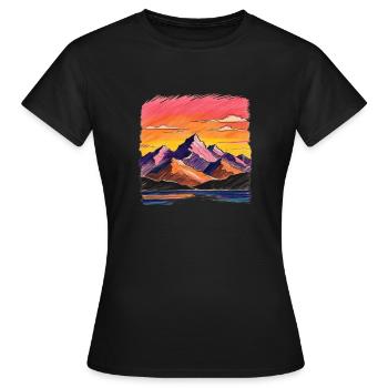 Painting mountainous landscape and sunset - Women's T-Shirt - black - Front - AI Model Female 172 dark (172cm)