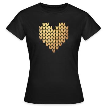 Motif de tricot coeur or Exclusive Love Winter - T-shirt Femme - noir - Devant - AI Model Female 172 dark (172cm)