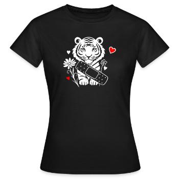 Tiger with plasters and flowers - Get well soon - Women's T-Shirt - black - Front - AI Model Female 172 dark (172cm)