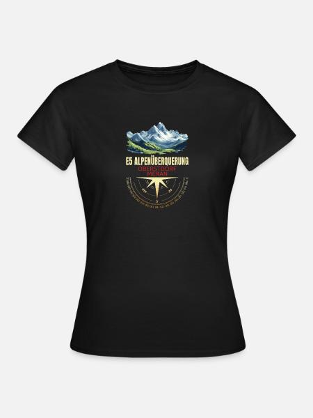 E5 Alpenüberquerung - Frauen T-Shirt - Schwarz