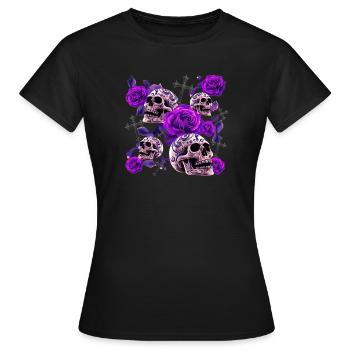 Violette Schädelrosen Tattoo - Frauen T-Shirt - Schwarz - Vorne - AI Model Female 172 dark (172cm)