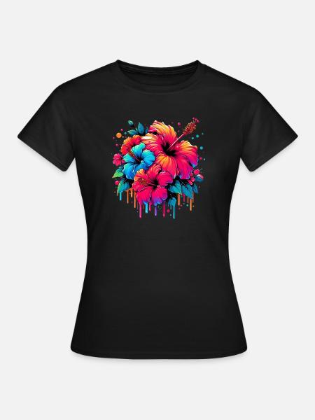 Hibiskusblüten - Frauen T-Shirt - Schwarz