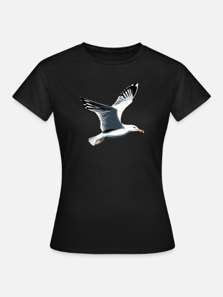 Mouette, Plage, Mer, Mer du Nord, Mer Baltique, Goéland argenté, Mouettes - T-shirt Femme - noir