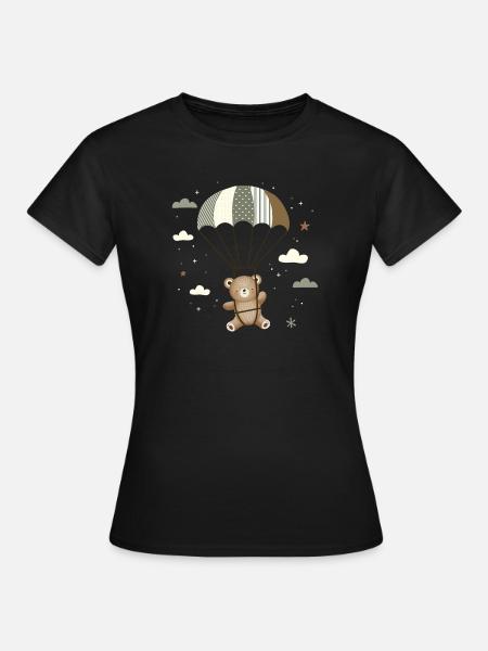 Ours avec parachute - Illustration d’animal ludique - T-shirt Femme - noir