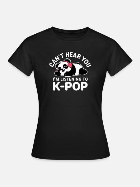 Niedlicher Panda hört K-Pop - Frauen T-Shirt - Schwarz