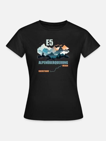 E5 Alpenüberquerung - Frauen T-Shirt - Schwarz